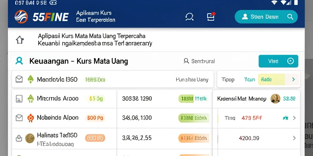 Tampilan antarmuka aplikasi Kurs Mata Uang 55FIVE yang sederhana dan efektif.