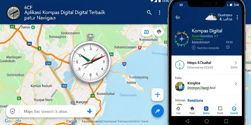 Antarmuka aplikasi 6CF yang menampilkan kompas digital dan navigasi.