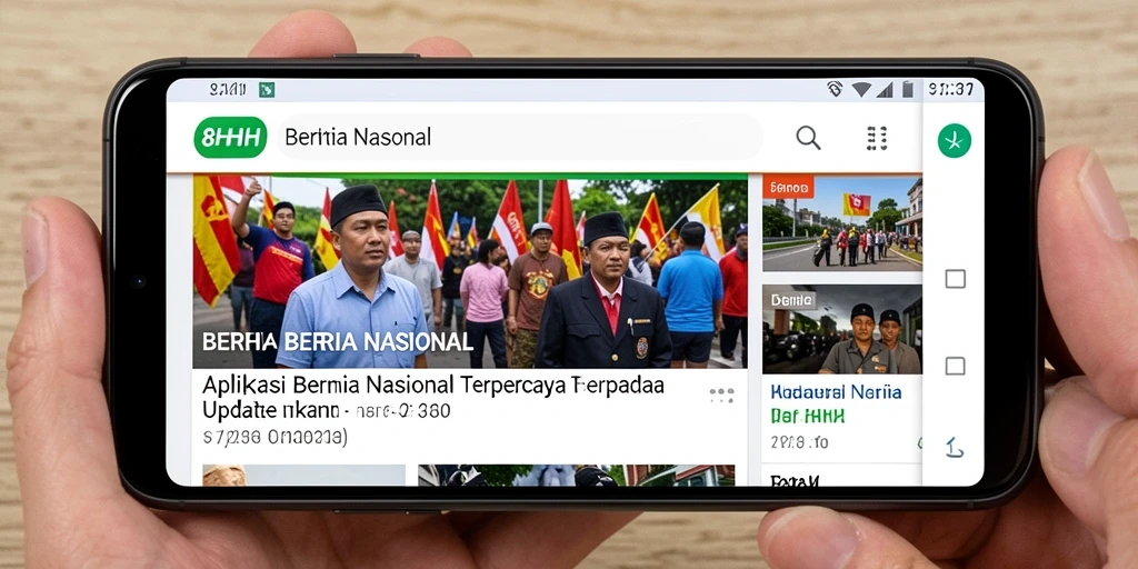 Antarmuka aplikasi 8HHH untuk berita nasional yang informatif.