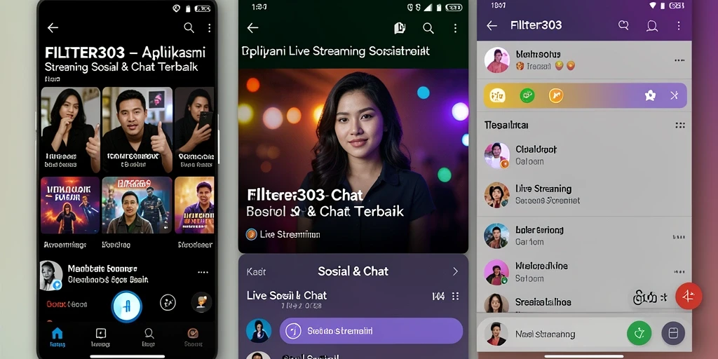 Antarmuka menarik FILTER303 untuk Live Streaming sosial.