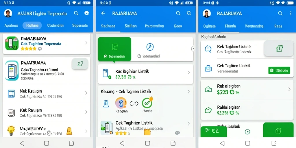 Tampilan antarmuka aplikasi RAJABUAYA saat cek tagihan listrik.